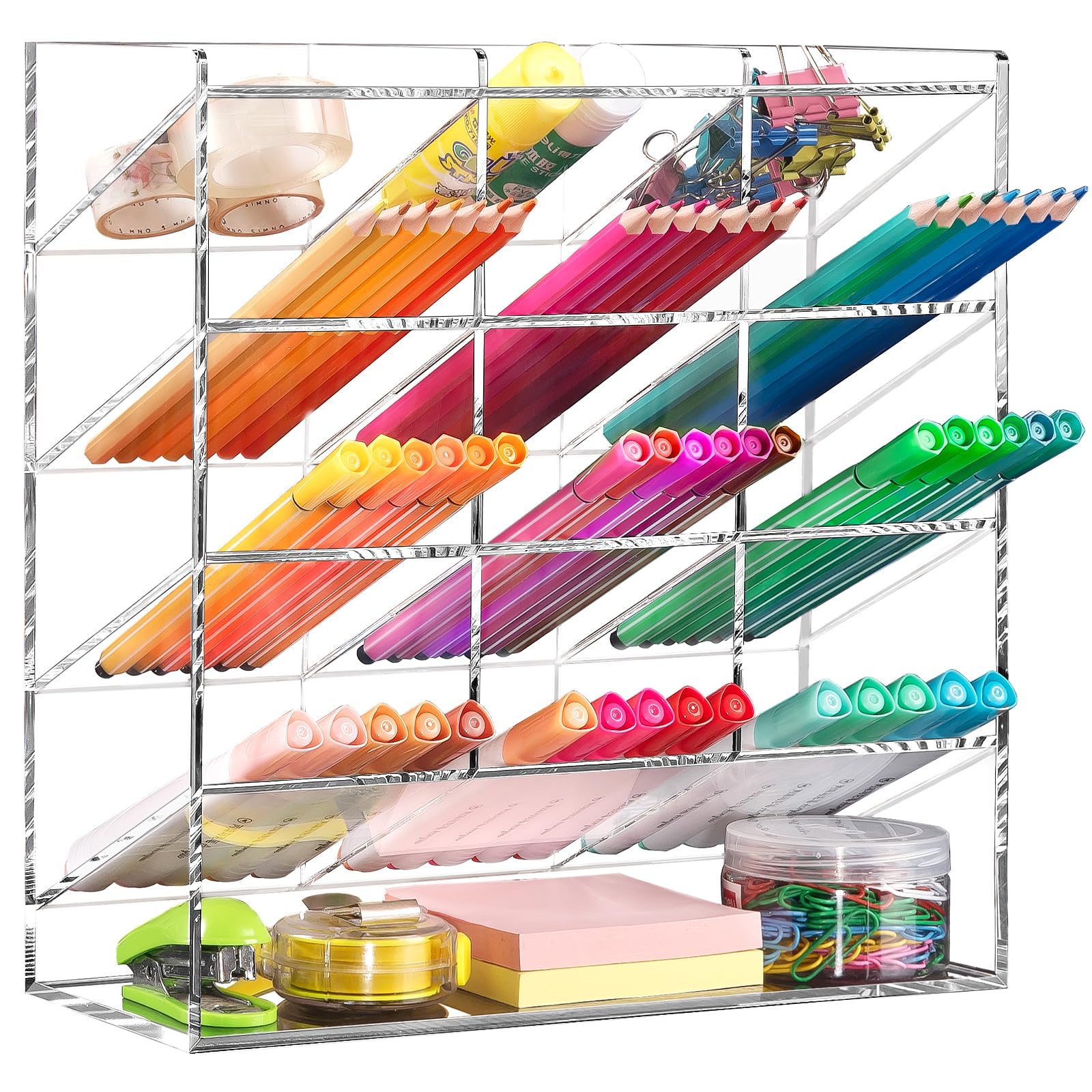 Beygorm Acrylic Vertical Marker Organizer For 150 Markers,Angled Pen Holders Desktop Organization,Clear Large Stationary Pencil